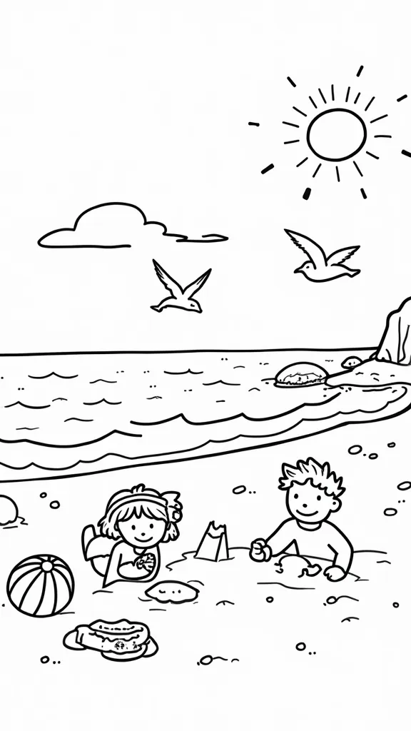 coloriages de plage préscolaire